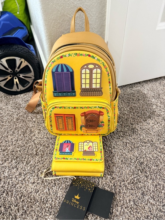 Loungefly Handbags - Loungefly Yellow Disney Princess Window & Door Mini Backpack with Wallet